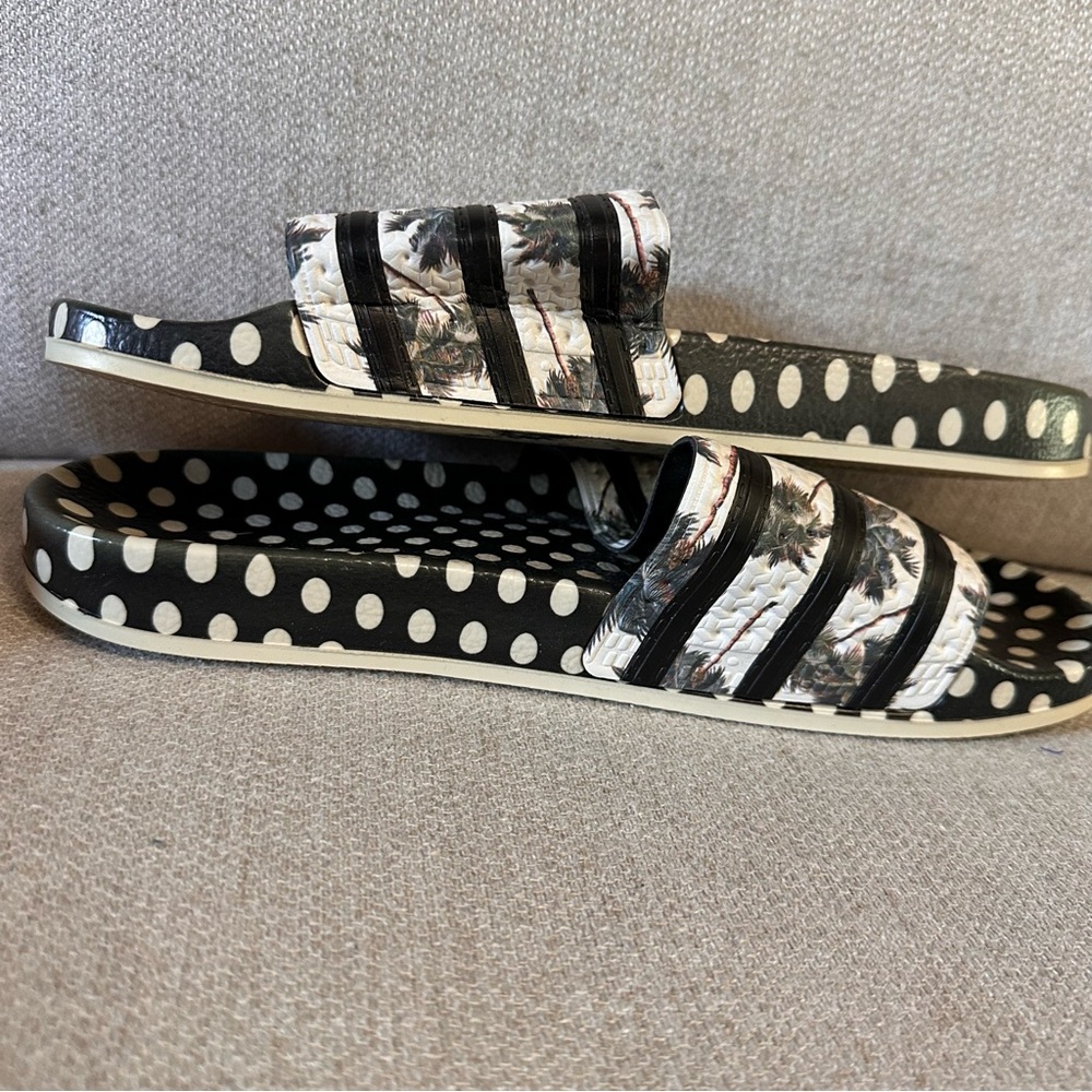 Adidas Adilette Tropical Black and White Polka Dot Slide Sandals FARM Collab - Picture 7 of 8